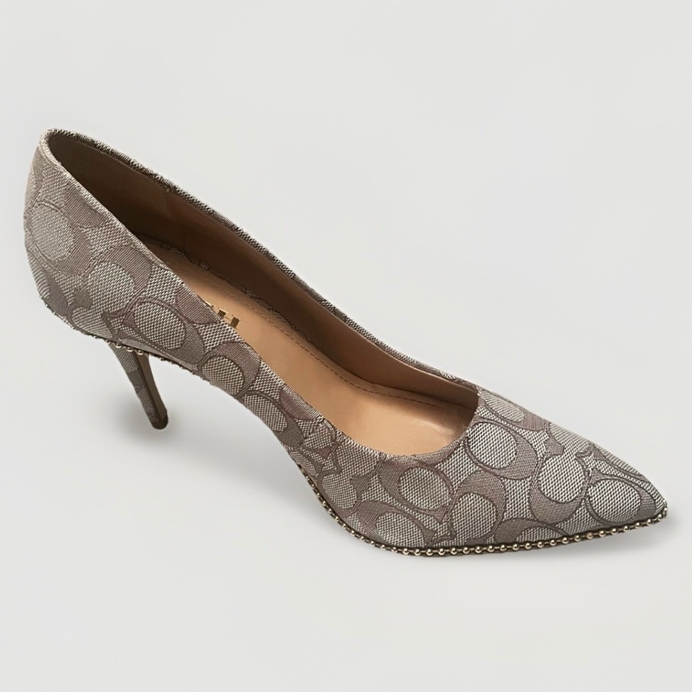 COACH Waverly Pointed Toe 3.25”Pump Designer Heels Womens Sz 9.5 Beige Monogram - Picture 9 of 14